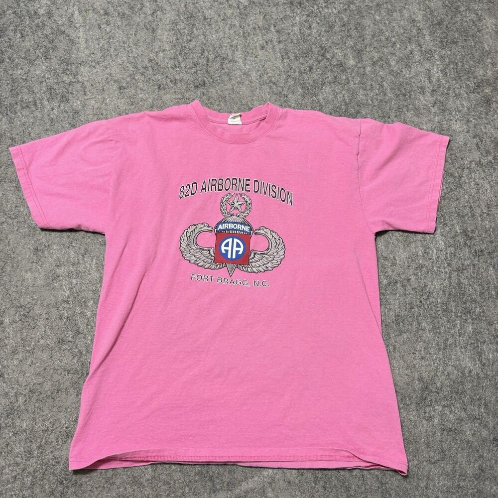 Vtg Y2K Soffe 82nd Airborne Division Shirt Mens Large Pink Fort Bragg Military